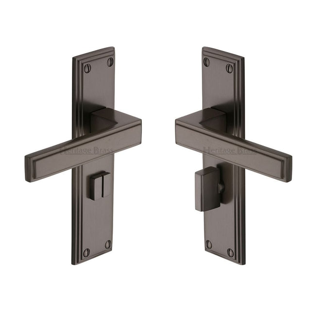Heritage Brass Door Furniture Matt Bronze / Bathroom Lock Handles Heritage Brass - Door Handle for Bathroom Atlantis Design Matt Bronze Finish