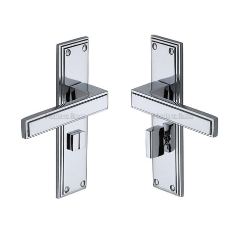 Heritage Brass Door Furniture Polished Chrome / Bathroom Lock Handles Heritage Brass - Door Handle for Bathroom Atlantis Design Polished Chrome Finish