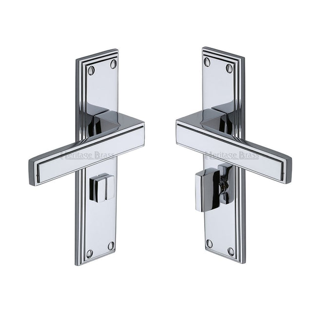 Heritage Brass Door Furniture Polished Chrome / Bathroom Lock Handles Heritage Brass - Door Handle for Bathroom Atlantis Design Polished Chrome Finish