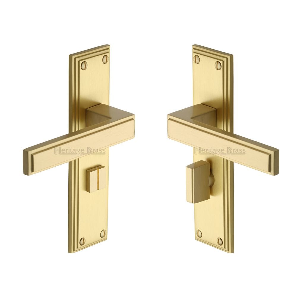 Heritage Brass Door Furniture Satin Brass / Bathroom Lock Handles Heritage Brass - Door Handle for Bathroom Atlantis Design Satin Brass Finish