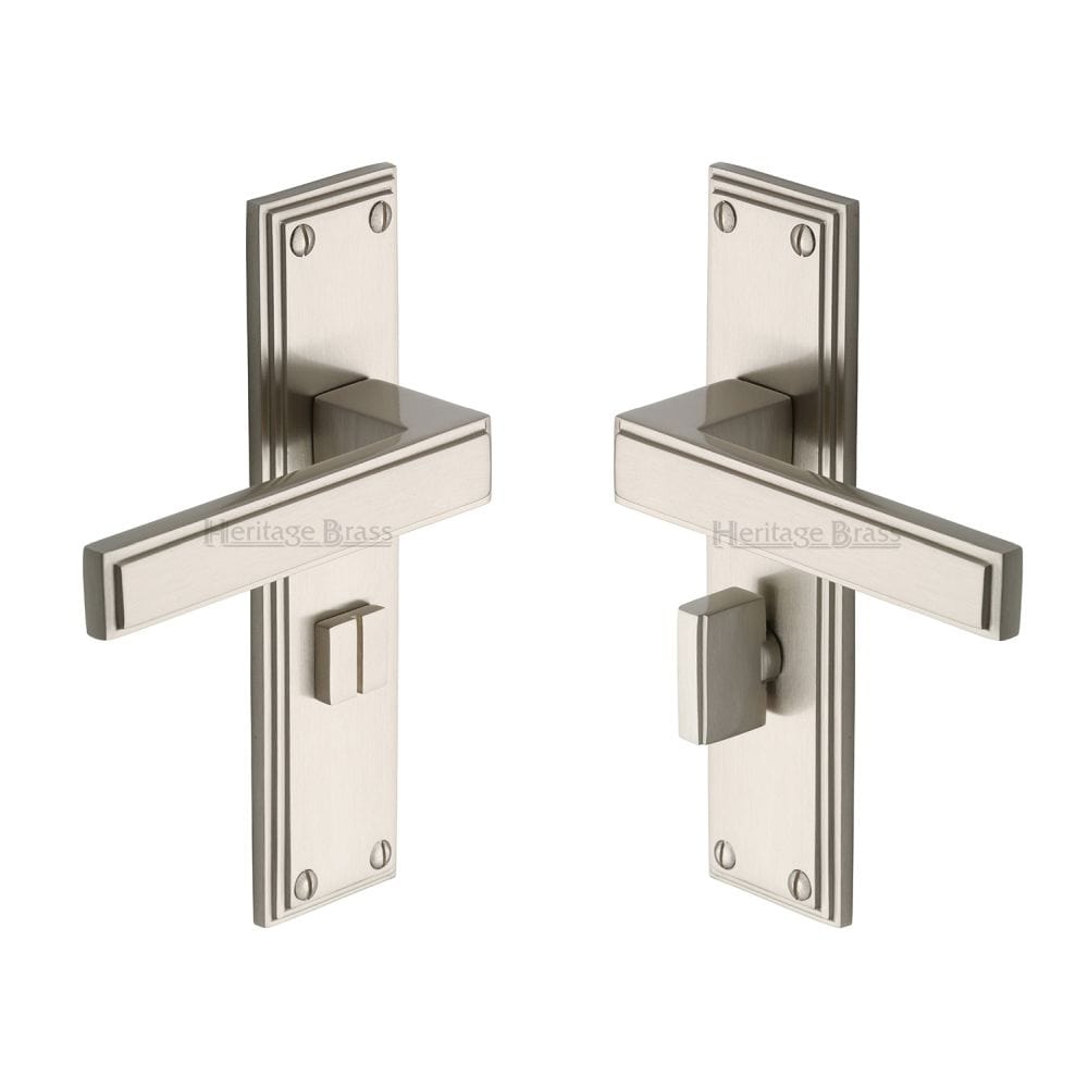 Heritage Brass Door Furniture Satin Nickel / Bathroom Lock Handles Heritage Brass - Door Handle for Bathroom Atlantis Design Satin Nickel Finish
