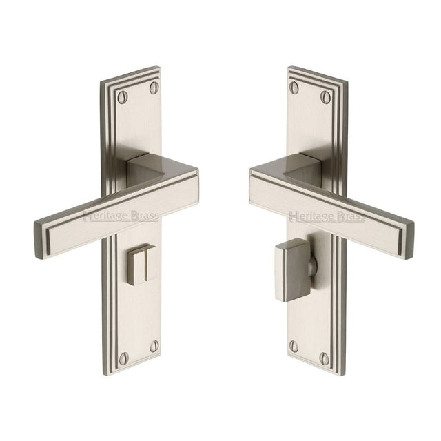 Heritage Brass Door Furniture Satin Nickel / Bathroom Lock Handles Heritage Brass - Door Handle for Bathroom Atlantis Design Satin Nickel Finish