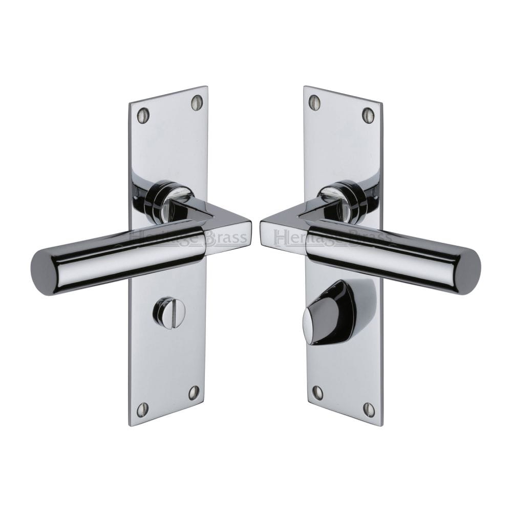 Heritage Brass Door Furniture Polished Chrome / Bathroom Lock Handles Heritage Brass - Door Handle for Bathroom Bauhaus Design Polished Chrome Finish