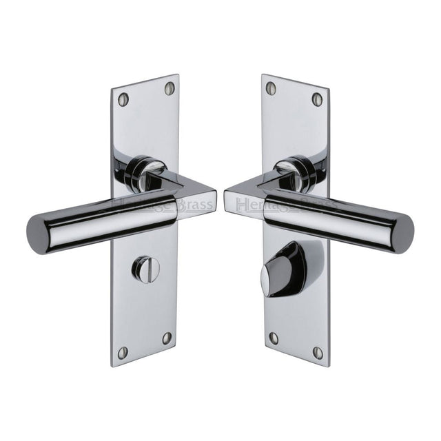 Heritage Brass Door Furniture Polished Chrome / Bathroom Lock Handles Heritage Brass - Door Handle for Bathroom Bauhaus Design Polished Chrome Finish