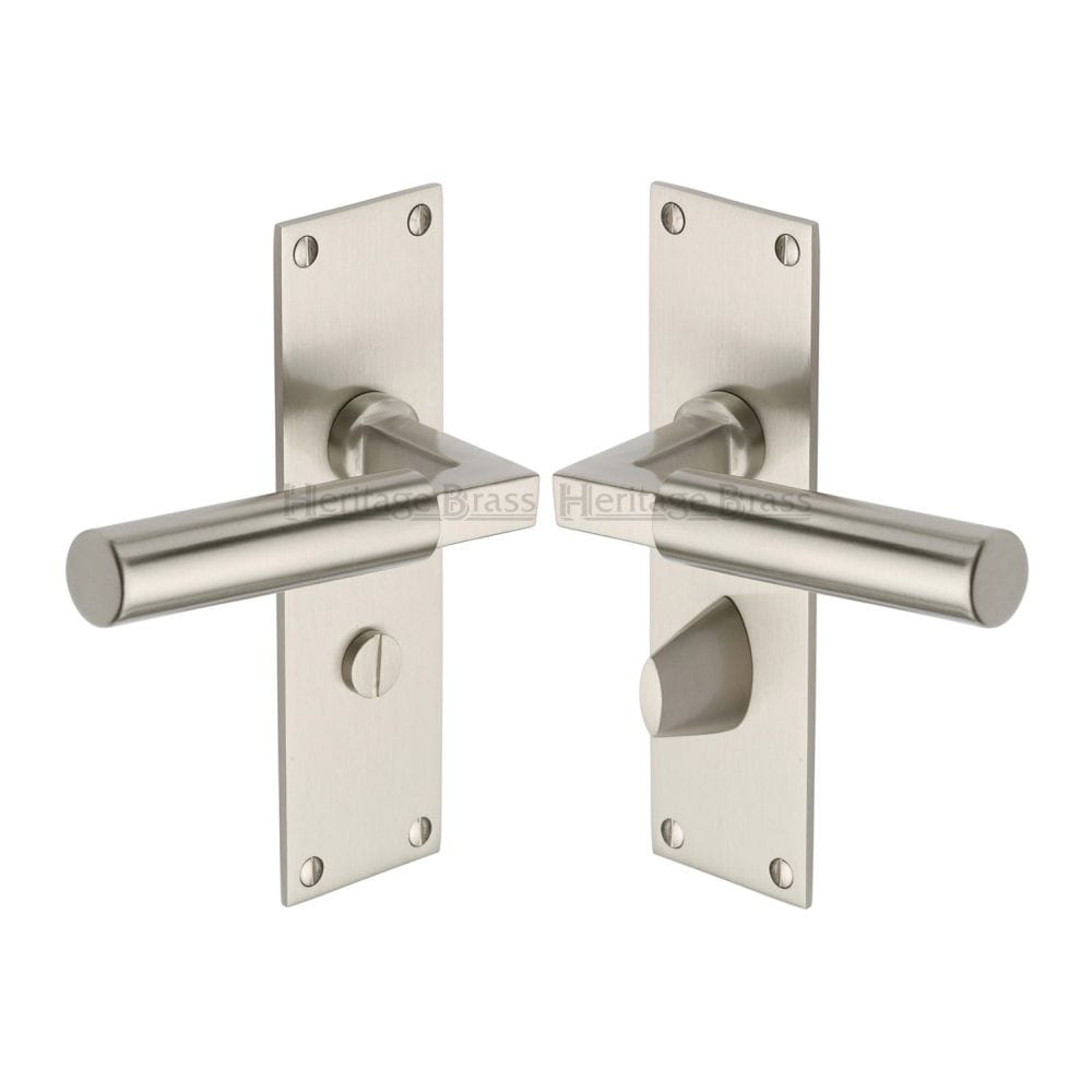 Heritage Brass Door Furniture Satin Nickel / Bathroom Lock Handles Heritage Brass - Door Handle for Bathroom Bauhaus Design Satin Nickel Finish