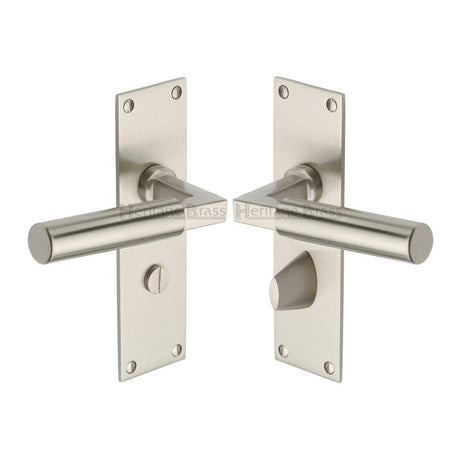 Heritage Brass Door Furniture Satin Nickel / Bathroom Lock Handles Heritage Brass - Door Handle for Bathroom Bauhaus Design Satin Nickel Finish