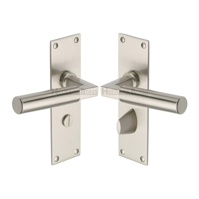 Heritage Brass Door Furniture Satin Nickel / Bathroom Lock Handles Heritage Brass - Door Handle for Bathroom Bauhaus Design Satin Nickel Finish