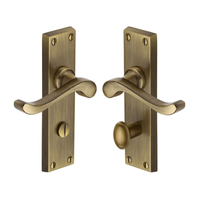 Heritage Brass Door Furniture Antique Brass / Bathroom Lock Handles Heritage Brass - Door Handle for Bathroom Bedford Design Antique Brass Finish
