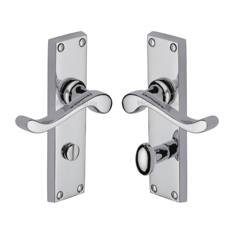 Heritage Brass Door Furniture Polished Chrome / Bathroom Lock Handles Heritage Brass - Door Handle for Bathroom Bedford Design Polished Chrome Finish