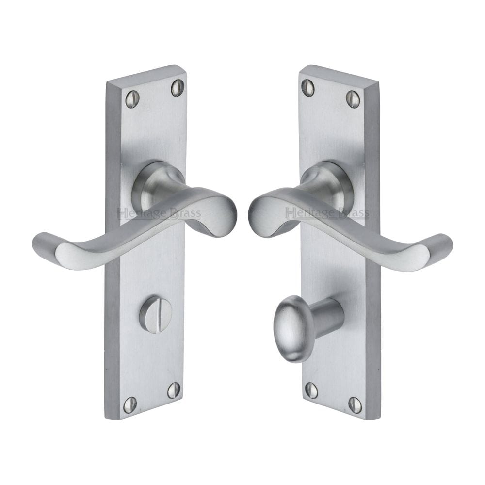 Heritage Brass Door Furniture Satin Chrome / Bathroom Lock Handles Heritage Brass - Door Handle for Bathroom Bedford Design Satin Chrome Finish
