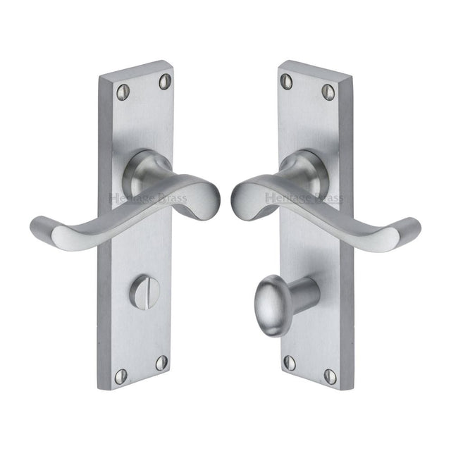Heritage Brass Door Furniture Satin Chrome / Bathroom Lock Handles Heritage Brass - Door Handle for Bathroom Bedford Design Satin Chrome Finish