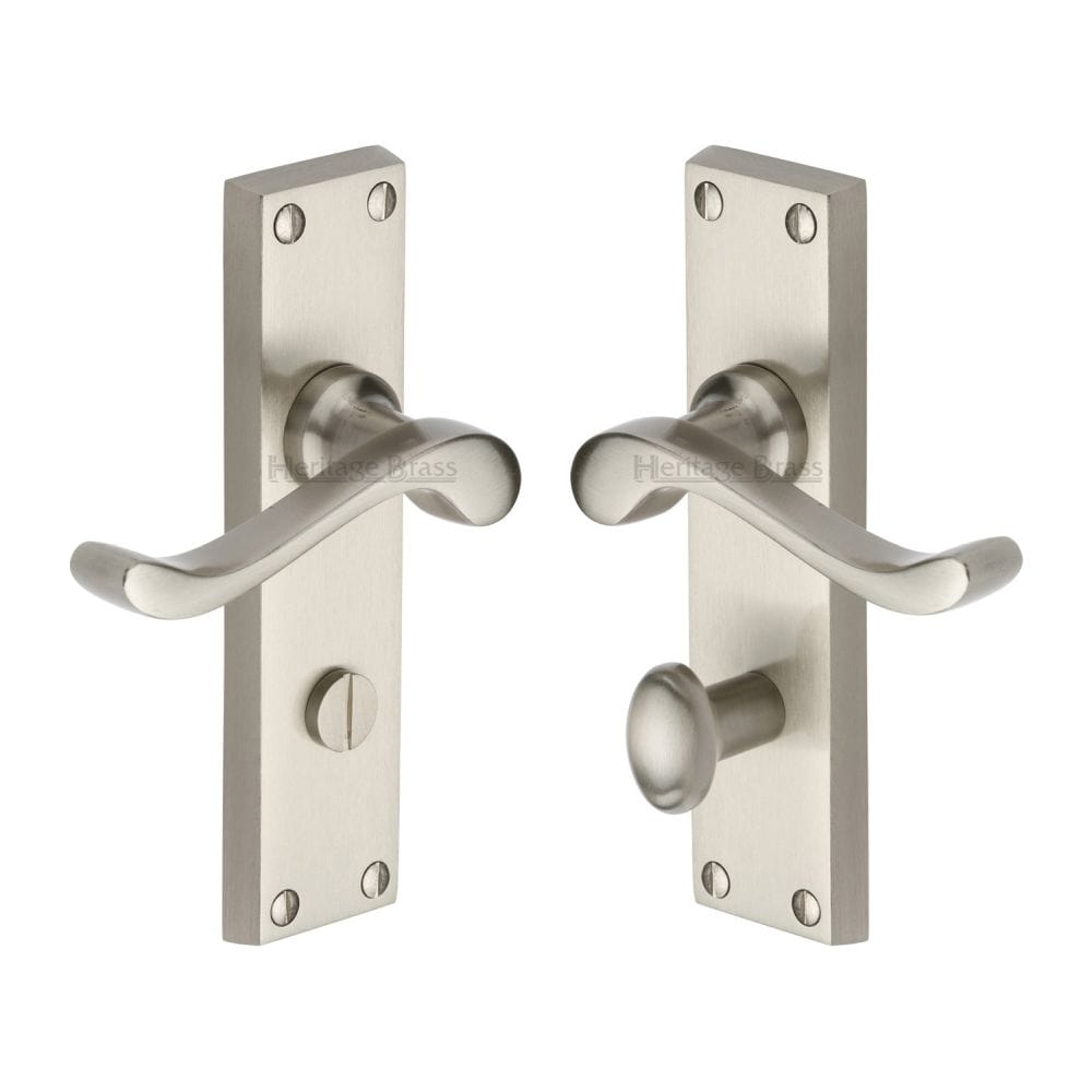 Heritage Brass Door Furniture Satin Nickel / Bathroom Lock Handles Heritage Brass - Door Handle for Bathroom Bedford Design Satin Nickel Finish