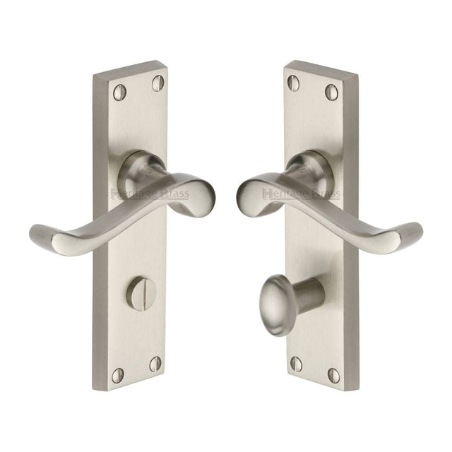 Heritage Brass Door Furniture Satin Nickel / Bathroom Lock Handles Heritage Brass - Door Handle for Bathroom Bedford Design Satin Nickel Finish