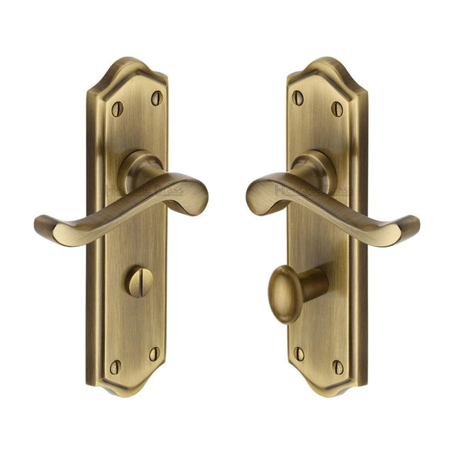 Heritage Brass Door Furniture Antique Brass / Bathroom Lock Handles Heritage Brass - Door Handle for Bathroom Buckingham Design Antique Brass Finish