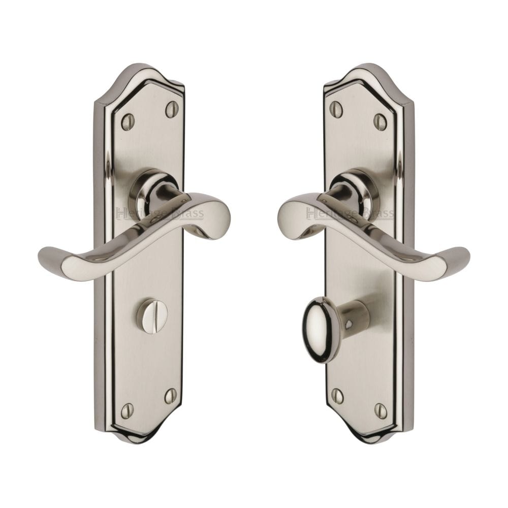 Heritage Brass Door Furniture Mercury Dual Finish,Satin Nickel and Polished Nickel / Bathroom Lock Handles Heritage Brass - Door Handle for Bathroom Buckingham Design Mercury Finish