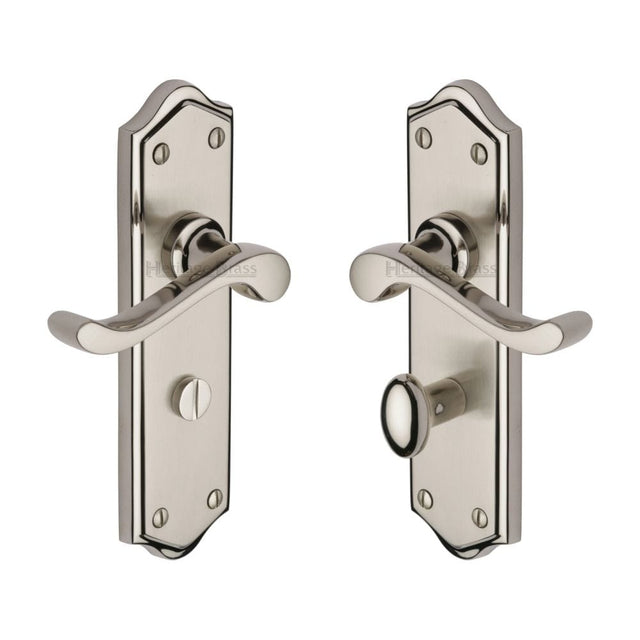 Heritage Brass Door Furniture Mercury Dual Finish,Satin Nickel and Polished Nickel / Bathroom Lock Handles Heritage Brass - Door Handle for Bathroom Buckingham Design Mercury Finish