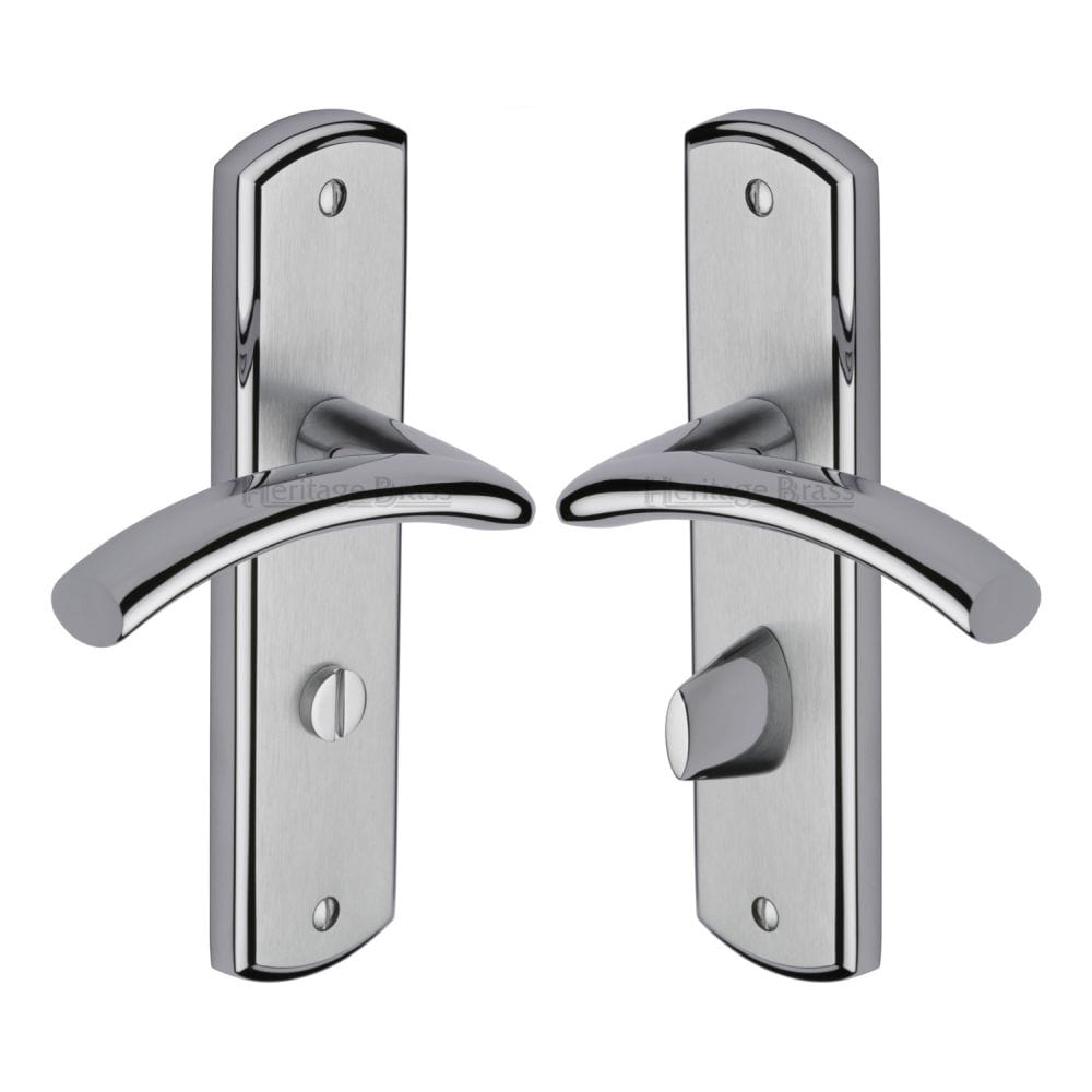 Heritage Brass Door Furniture Apollo Dual Finish,Satin Chrome/Polished Chrome / Bathroom Lock Handles Heritage Brass - Door Handle for Bathroom Centaur Design Apollo Finish
