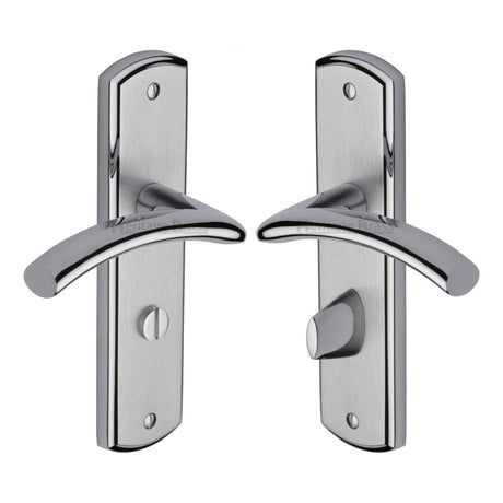 Heritage Brass Door Furniture Apollo Dual Finish,Satin Chrome/Polished Chrome / Bathroom Lock Handles Heritage Brass - Door Handle for Bathroom Centaur Design Apollo Finish