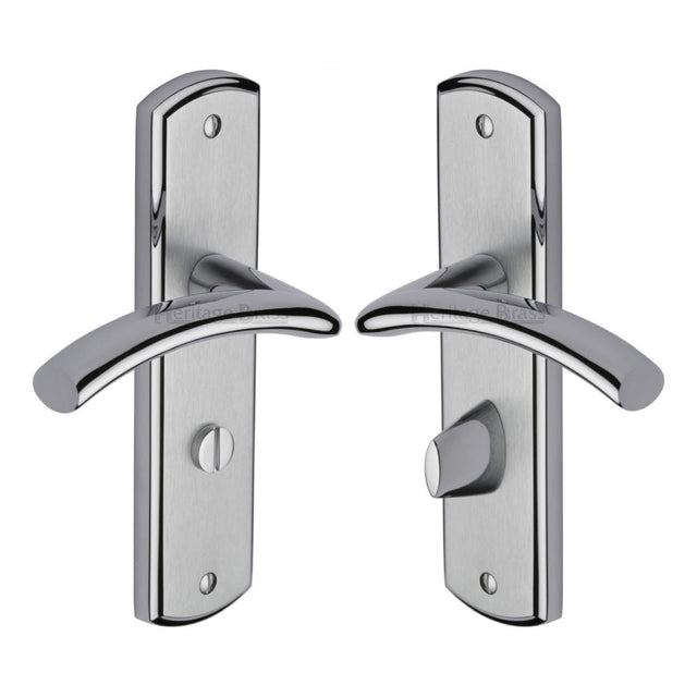 Heritage Brass Door Furniture Apollo Dual Finish,Satin Chrome/Polished Chrome / Bathroom Lock Handles Heritage Brass - Door Handle for Bathroom Centaur Design Apollo Finish