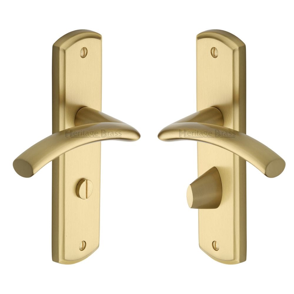 Heritage Brass Door Furniture Satin Brass / Bathroom Lock Handles Heritage Brass - Door Handle for Bathroom Centaur Design Satin Brass Finish