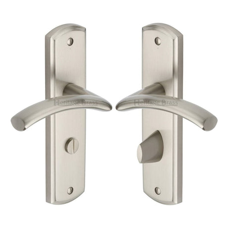 Heritage Brass Door Furniture Satin Nickel / Bathroom Lock Handles Heritage Brass - Door Handle for Bathroom Centaur Design Satin Nickel Finish