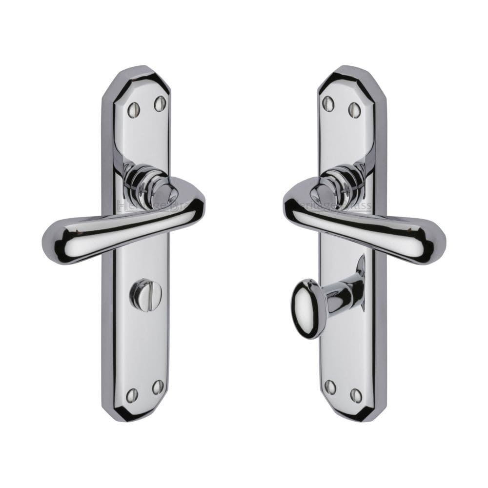 Heritage Brass Door Furniture Polished Chrome / Bathroom Lock Handles Heritage Brass - Door Handle for Bathroom Charlbury Design Polished Chrome Finish
