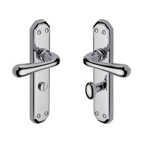 Heritage Brass Door Furniture Polished Chrome / Bathroom Lock Handles Heritage Brass - Door Handle for Bathroom Charlbury Design Polished Chrome Finish