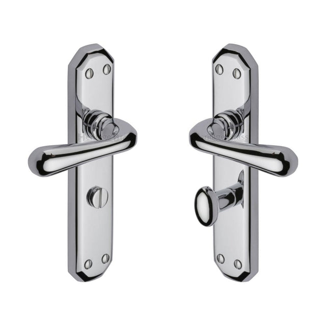 Heritage Brass Door Furniture Polished Chrome / Bathroom Lock Handles Heritage Brass - Door Handle for Bathroom Charlbury Design Polished Chrome Finish