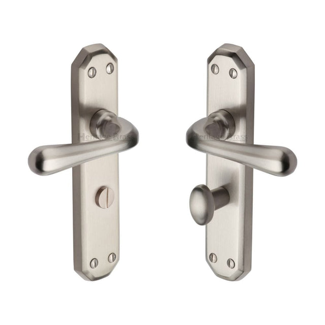 Heritage Brass Door Furniture Satin Nickel / Bathroom Lock Handles Heritage Brass - Door Handle for Bathroom Charlbury Design Satin Nickel Finish