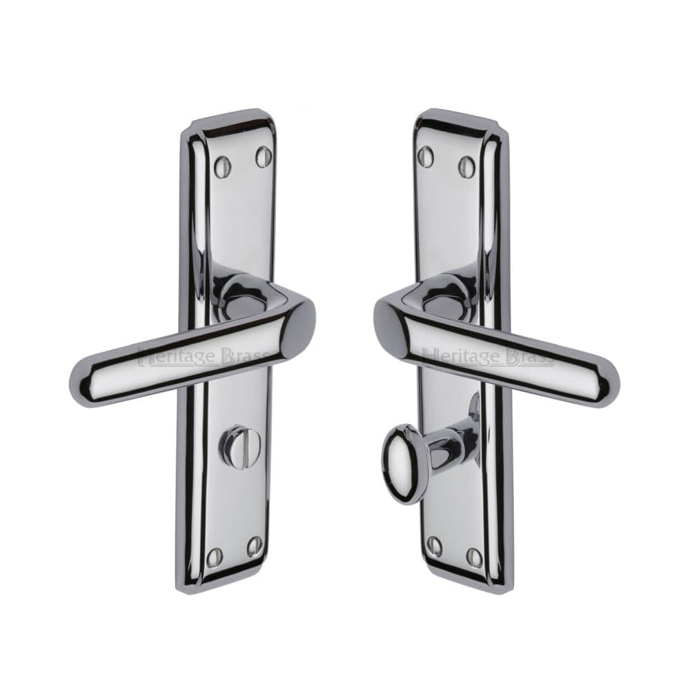 Heritage Brass Door Furniture Polished Chrome / Bathroom Lock Handles Heritage Brass - Door Handle for Bathroom Deco Design Polished Chrome Finish
