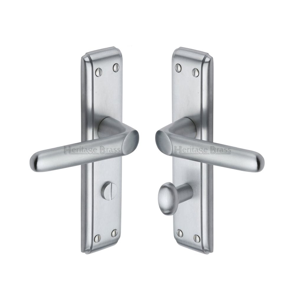 Heritage Brass Door Furniture Satin Chrome / Bathroom Lock Handles Heritage Brass - Door Handle for Bathroom Deco Design Satin Chrome Finish