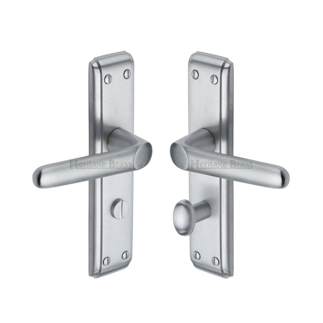 Heritage Brass Door Furniture Satin Chrome / Bathroom Lock Handles Heritage Brass - Door Handle for Bathroom Deco Design Satin Chrome Finish
