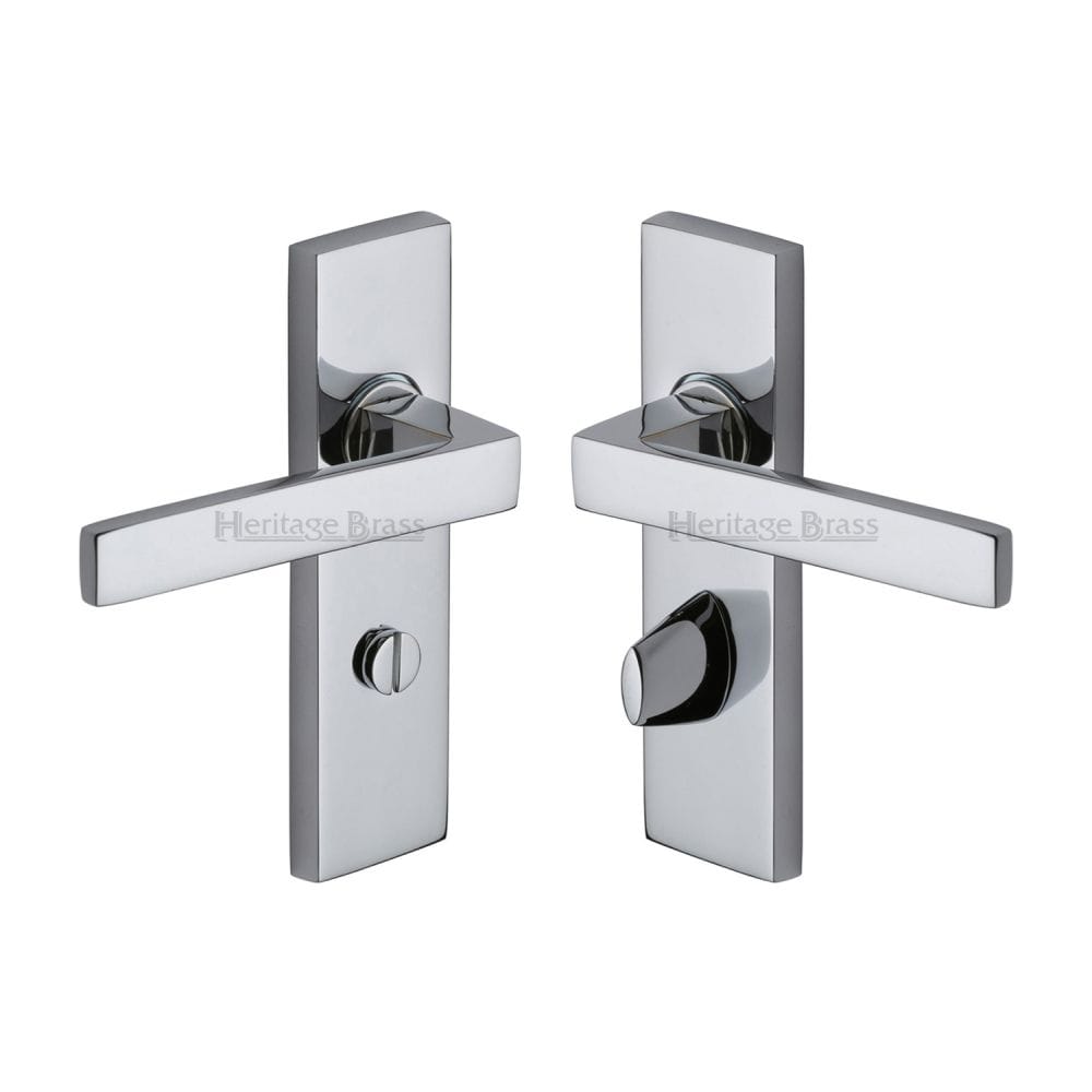 Heritage Brass Door Furniture Polished Chrome / Bathroom Lock Handles Heritage Brass - Door Handle for Bathroom Delta Design Polished Chrome Finish