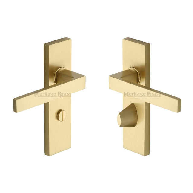 Heritage Brass Door Furniture Satin Brass / Bathroom Lock Handles Heritage Brass - Door Handle for Bathroom Delta Design Satin Brass Finish