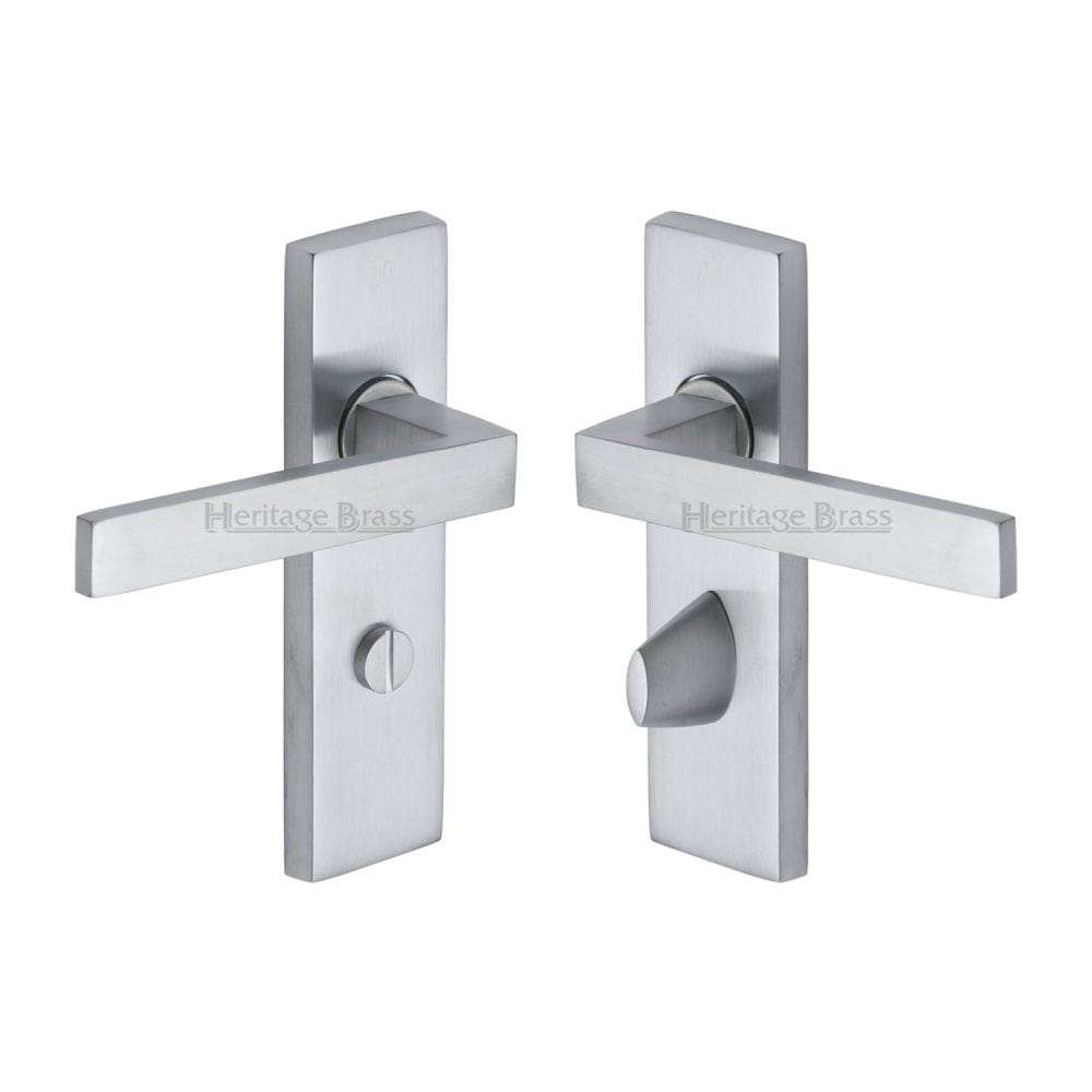 Heritage Brass Door Furniture Satin Chrome / Bathroom Lock Handles Heritage Brass - Door Handle for Bathroom Delta Design Satin Chrome Finish