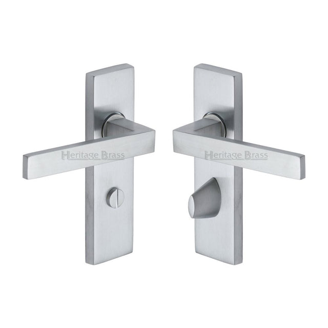 Heritage Brass Door Furniture Satin Chrome / Bathroom Lock Handles Heritage Brass - Door Handle for Bathroom Delta Design Satin Chrome Finish