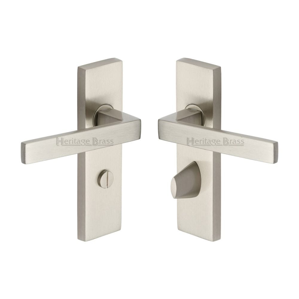 Heritage Brass Door Furniture Satin Nickel / Bathroom Lock Handles Heritage Brass - Door Handle for Bathroom Delta Design Satin Nickel Finish