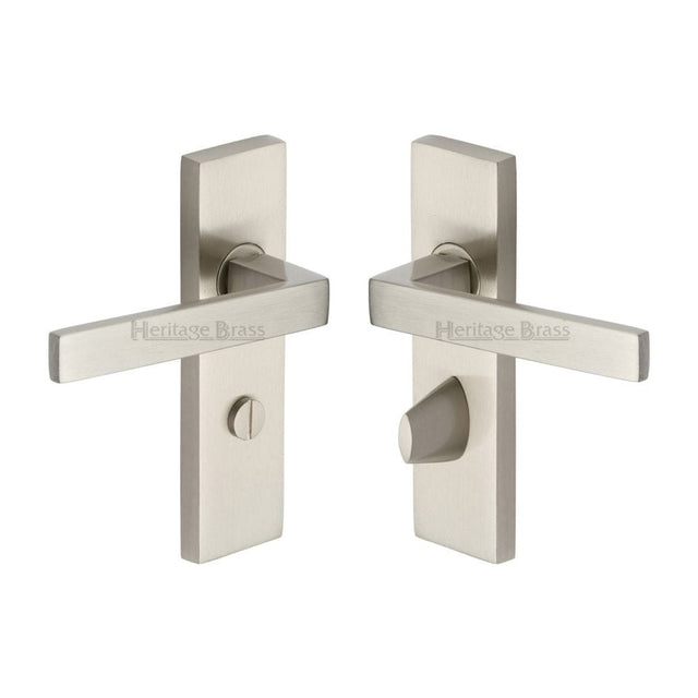 Heritage Brass Door Furniture Satin Nickel / Bathroom Lock Handles Heritage Brass - Door Handle for Bathroom Delta Design Satin Nickel Finish