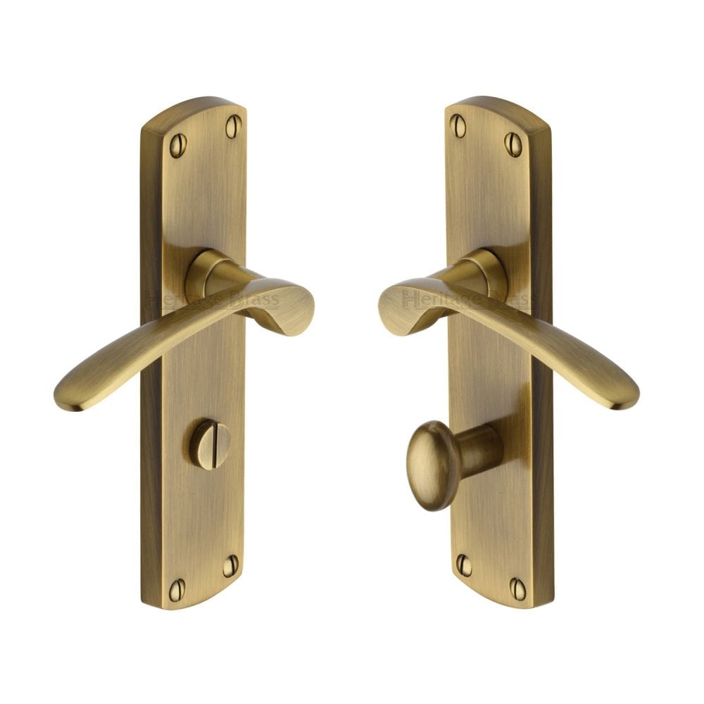 Heritage Brass Door Furniture Antique Brass / Bathroom Lock Handles Heritage Brass - Door Handle for Bathroom Diplomat Design Antique Brass Finish