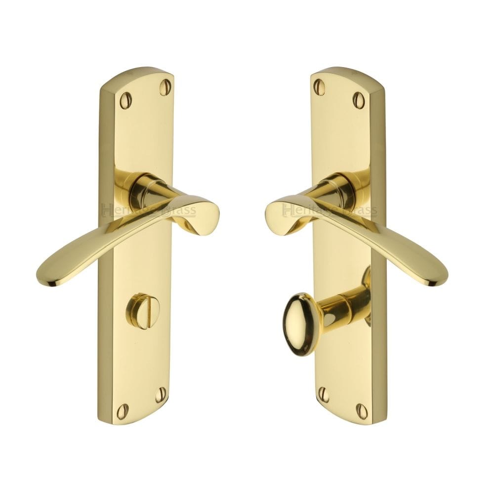 Heritage Brass Door Furniture Polished Brass / Bathroom Lock Handles Heritage Brass - Door Handle for Bathroom Diplomat Design Polished Brass Finish