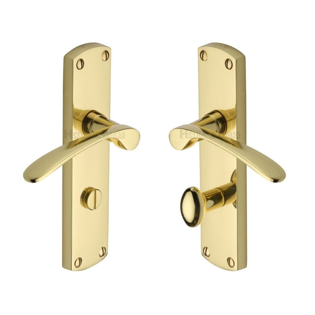 Heritage Brass Door Furniture Polished Brass / Bathroom Lock Handles Heritage Brass - Door Handle for Bathroom Diplomat Design Polished Brass Finish