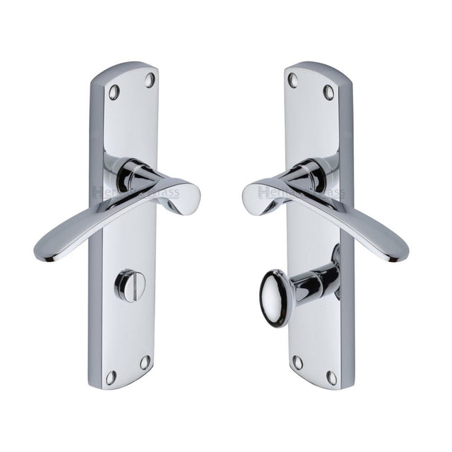 Heritage Brass Door Furniture Polished Chrome / Bathroom Lock Handles Heritage Brass - Door Handle for Bathroom Diplomat Design Polished Chrome Finish