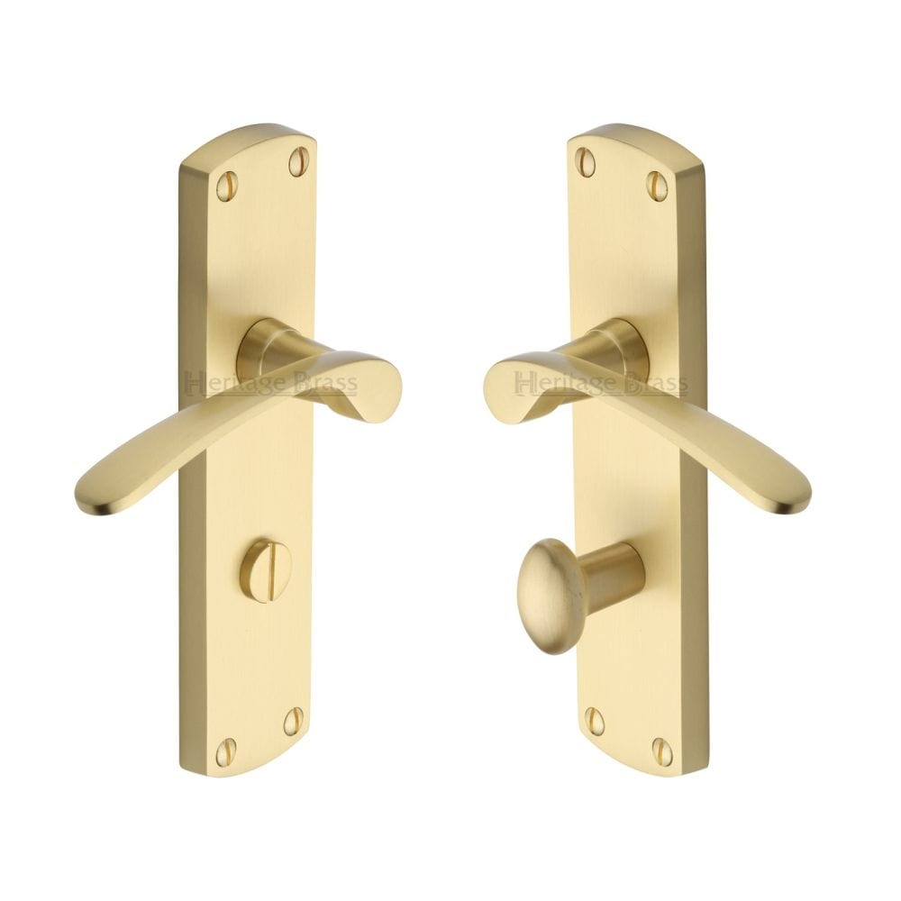 Heritage Brass Door Furniture Satin Brass / Bathroom Lock Handles Heritage Brass - Door Handle for Bathroom Diplomat Design Satin Brass Finish