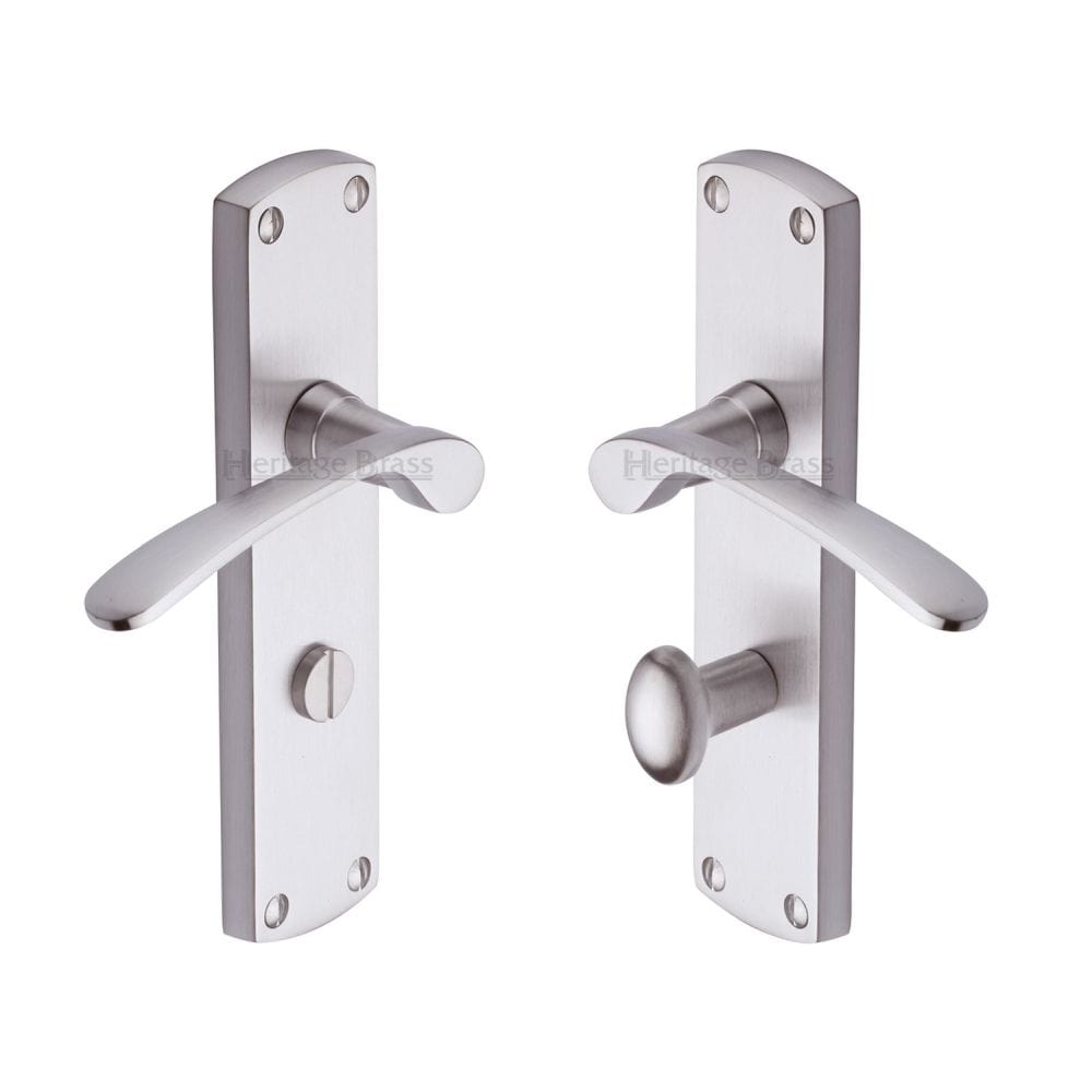 Heritage Brass Door Furniture Satin Nickel / Bathroom Lock Handles Heritage Brass - Door Handle for Bathroom Diplomat Design Satin Nickel Finish