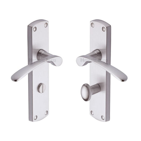 Heritage Brass Door Furniture Satin Nickel / Bathroom Lock Handles Heritage Brass - Door Handle for Bathroom Diplomat Design Satin Nickel Finish