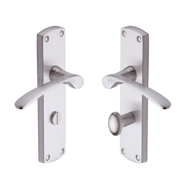 Heritage Brass Door Furniture Satin Nickel / Bathroom Lock Handles Heritage Brass - Door Handle for Bathroom Diplomat Design Satin Nickel Finish