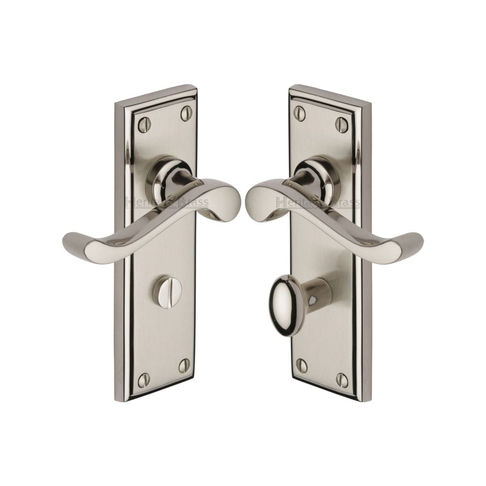 Heritage Brass Door Furniture Mercury Dual Finish,Satin Nickel and Polished Nickel / Bathroom Lock Handles Heritage Brass - Door Handle for Bathroom Edwardian Design Mercury Finish