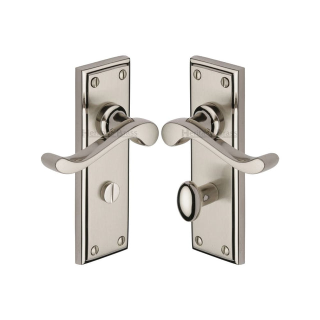 Heritage Brass Door Furniture Mercury Dual Finish,Satin Nickel and Polished Nickel / Bathroom Lock Handles Heritage Brass - Door Handle for Bathroom Edwardian Design Mercury Finish