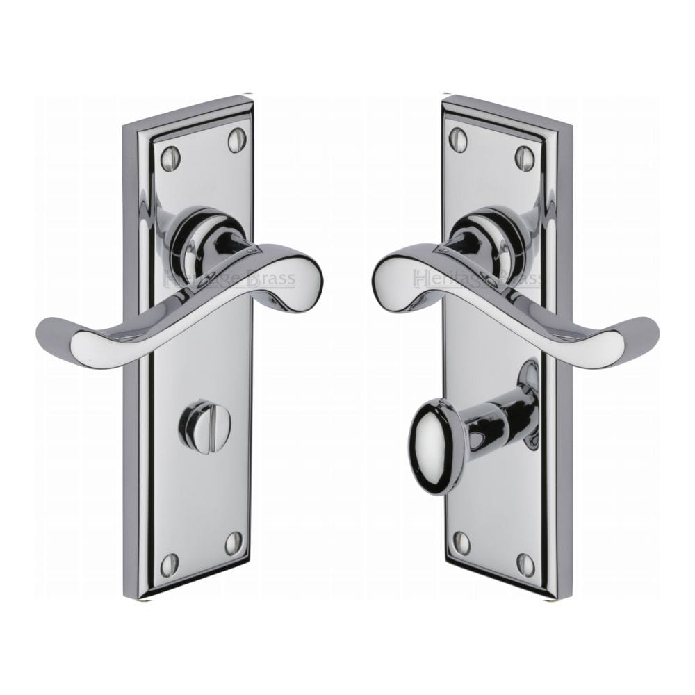 Heritage Brass Door Furniture Polished Chrome / Bathroom Lock Handles Heritage Brass - Door Handle for Bathroom Edwardian Design Polished Chrome Finish