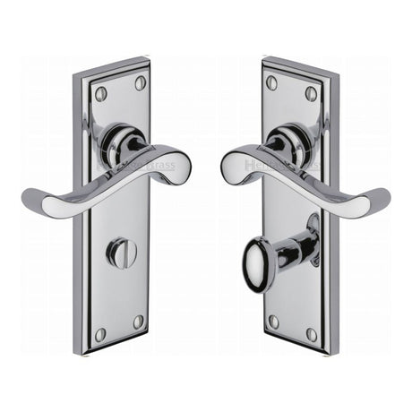 Heritage Brass Door Furniture Polished Chrome / Bathroom Lock Handles Heritage Brass - Door Handle for Bathroom Edwardian Design Polished Chrome Finish